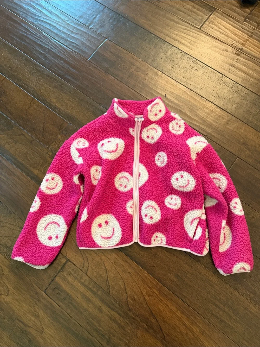 Old Navy Pink Fleece Jacket with White Smiley Faces